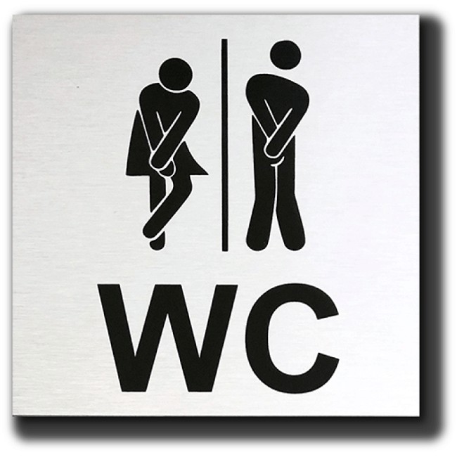 WC Toilet deurbordje man vrouw nodig. - Heren Dames WC - Geborsteld Aluminium - Tekst WC