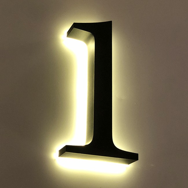 Huisnummer 1 Zwart RVS 20 cm LED verlicht