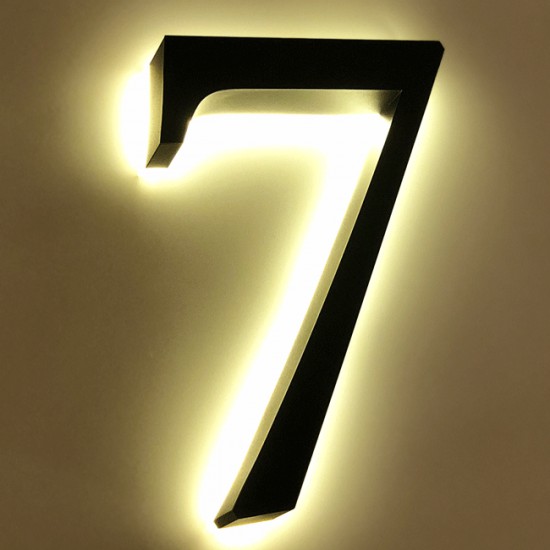 Huisnummer 7 Zwart RVS 20 cm LED verlicht
