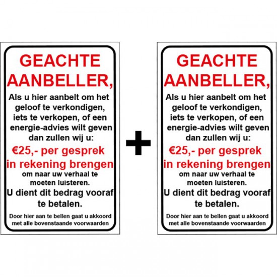 Geen energie advies, verkoop aan de deur € 25,- sticker | 1 + 1 gratis